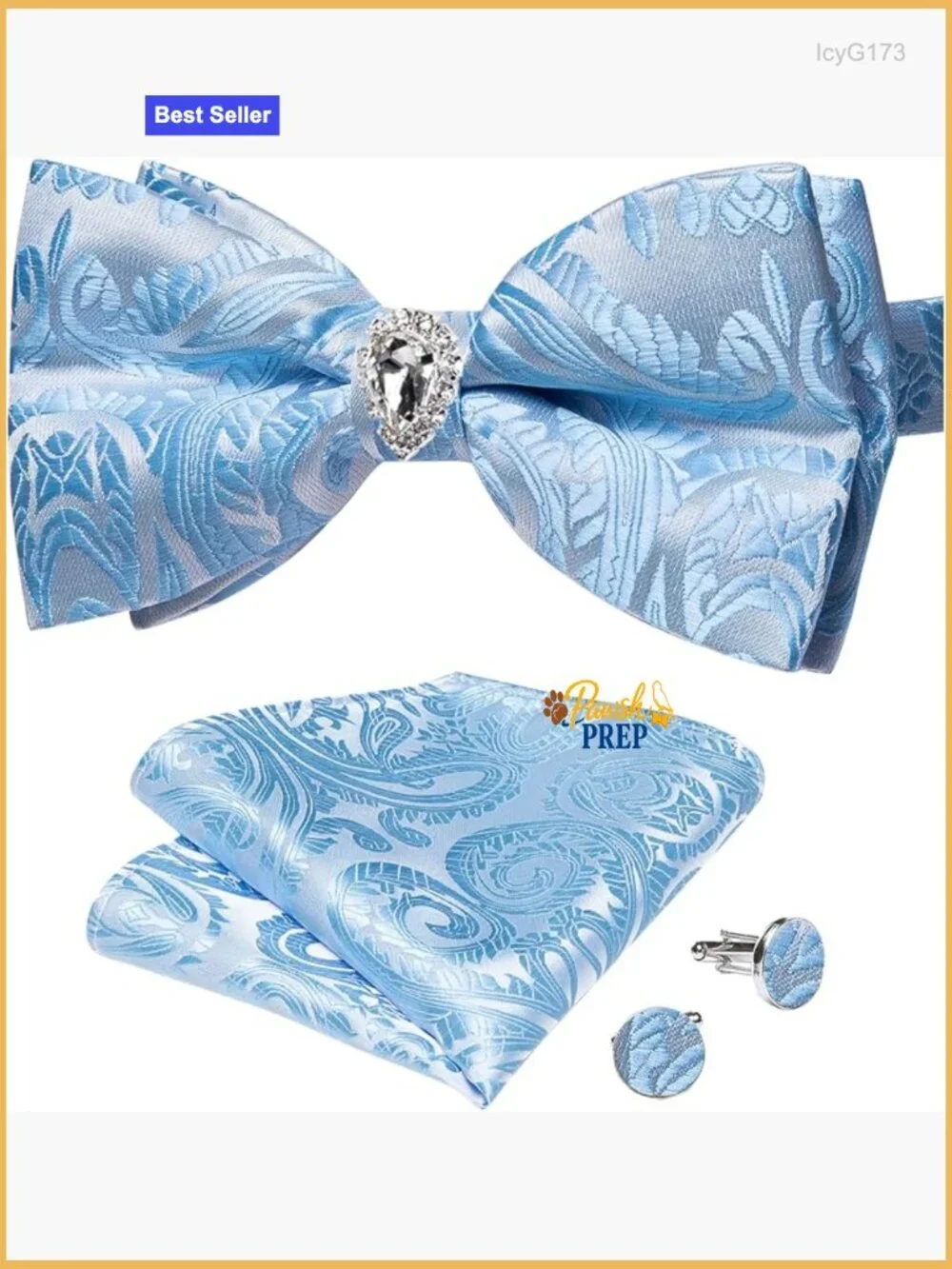 Pre-Tied Bow Tie Set with Pocket Square & Cufflinks - Silk Polyester Blend